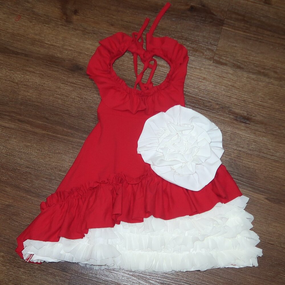Pixie Girl by Chasing Fireflies Boutique Red White Ruffled Knit Maxi Dress sz 2T